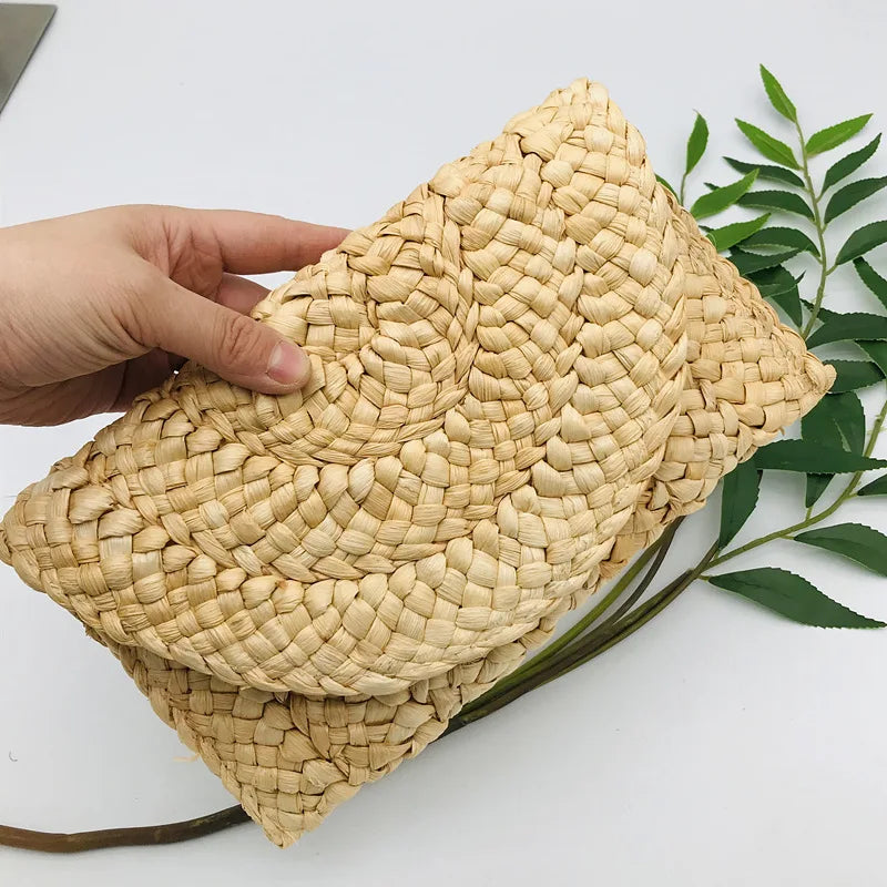 Women Flap Envelope Bags Fashion Summer Beach Bag Handmade Wallet Straw Knitted Handbag Lady Coin Phone Long Purse Clutches-Dollar Bargains Online Shopping Australia