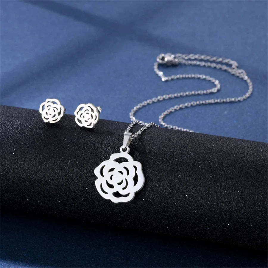 Jewelry Elegant Daisy Flowers Charm Chain Choker Necklaces Earrings Set Pendants For Women-Dollar Bargains Online Shopping Australia