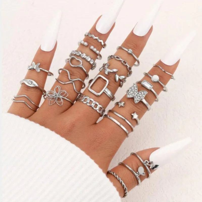 Bohemian Vintage Irregularly Ring Set for Women Gold Color Boho Butterfly Snake Heart Geometric Rings Retro Fashion Jewelry Gift-Dollar Bargains Online Shopping Australia