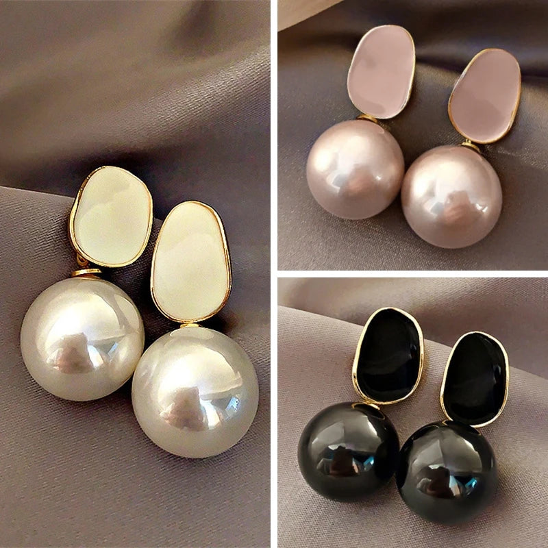 Pink White Pearl Dangle Earrings for Women Black Geometric Acrylic Round Ball Pendants Drop Earrings Elegant Ear Jewelry-Dollar Bargains Online Shopping Australia