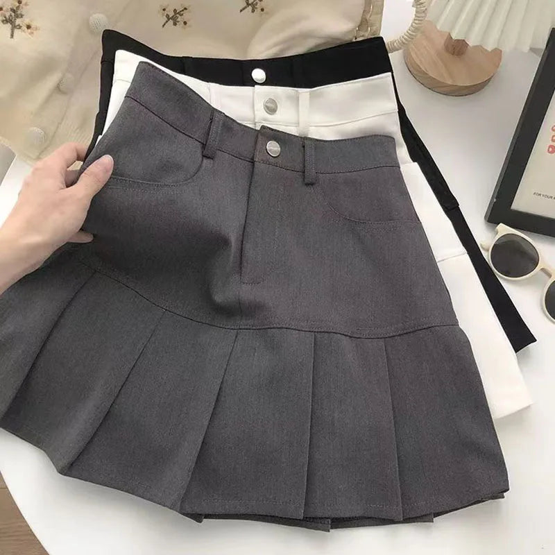 Y2K Vintage High Waist Pleated Skirt Women College Style Uniforms Safety Pants Mini Skirts Woman Korean Street Slim A-Line Skirt-Dollar Bargains Online Shopping Australia