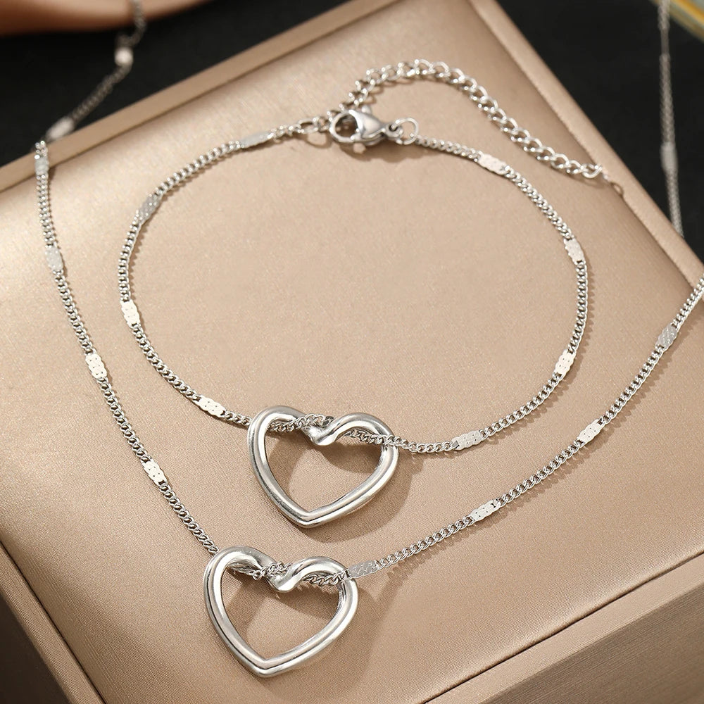 Stainless Steel Jewelry Set Novelty Twisted Heart Light Luxury High-end Sense Jewelry Set Women-Dollar Bargains Online Shopping Australia