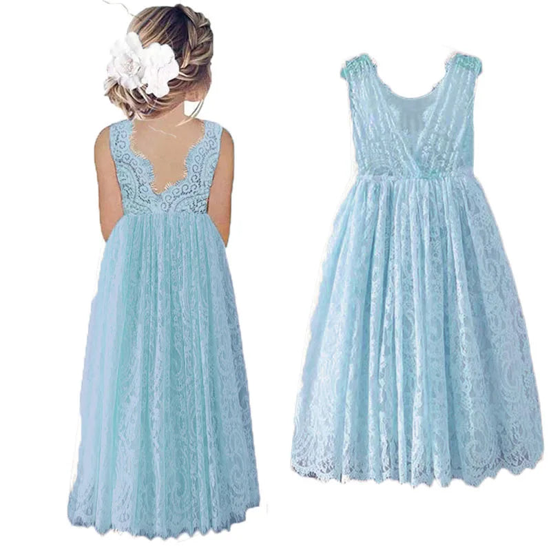 Plus Size Princess Girls Cotton Lace Party Long Dress Baby Kids Flower Girl Wedding Birthday-Dollar Bargains Online Shopping Australia