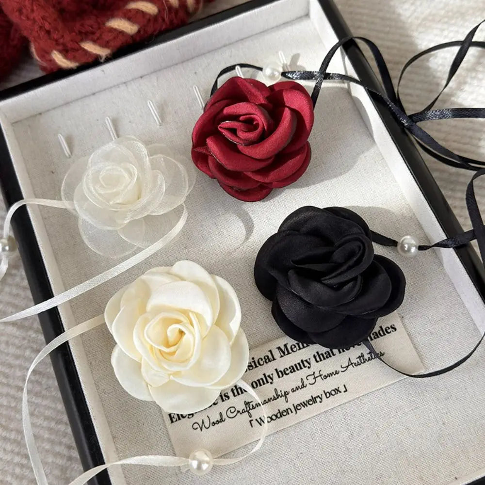 3D Rose Flower Women Choker Necklace Retro Black White Elegant Lace Up Rose Necklace Strappy Collar Necklace Party Supplies-Dollar Bargains Online Shopping Australia