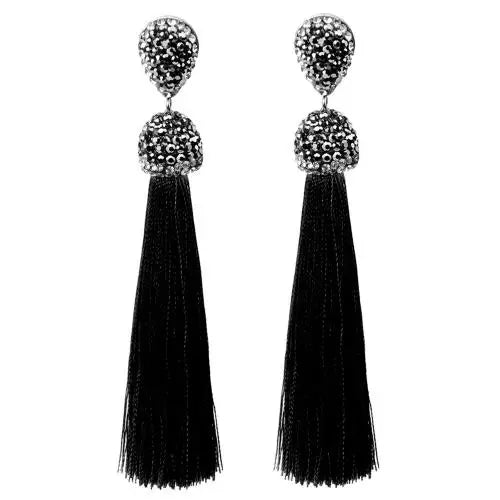 Long Tassel Earrings Handmade Bohemian Unusual Silk Crystal Dangle Drop Hanging Earrings-Dollar Bargains Online Shopping Australia