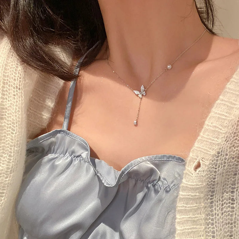 Kpop Heart Necklace French Lucky Bean Love Clavicle Chain Korean Simple Female double layer Necklace Female Pendant for Women-Dollar Bargains Online Shopping Australia