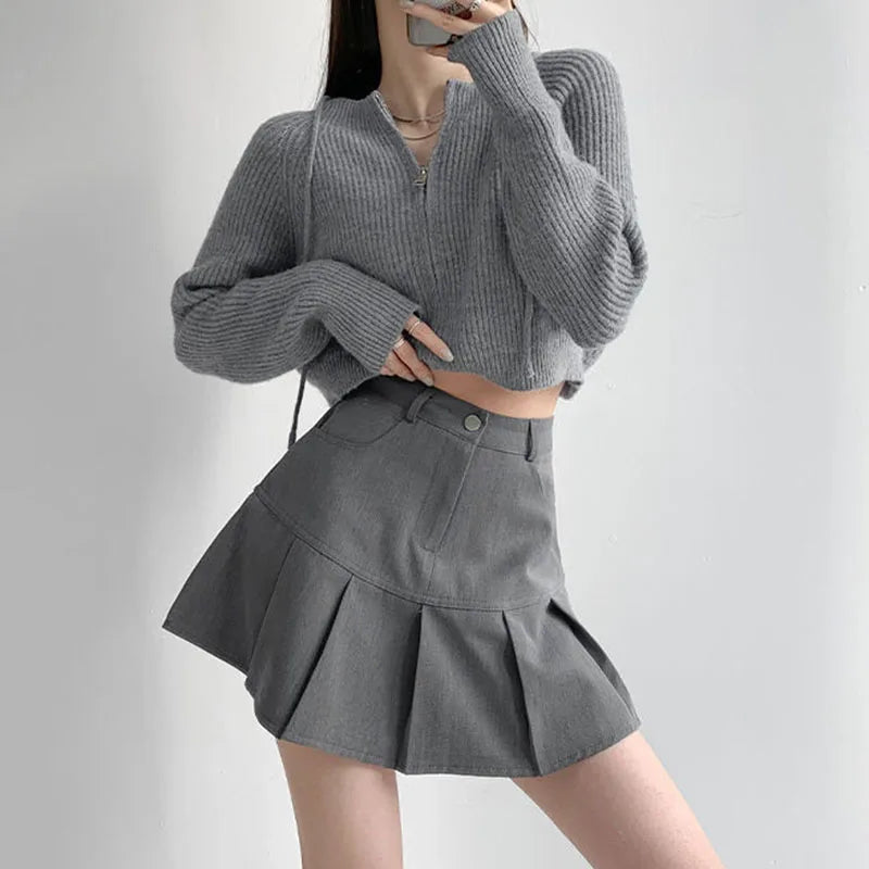 Y2K Vintage High Waist Pleated Skirt Women College Style Uniforms Safety Pants Mini Skirts Woman Korean Street Slim A-Line Skirt-Dollar Bargains Online Shopping Australia