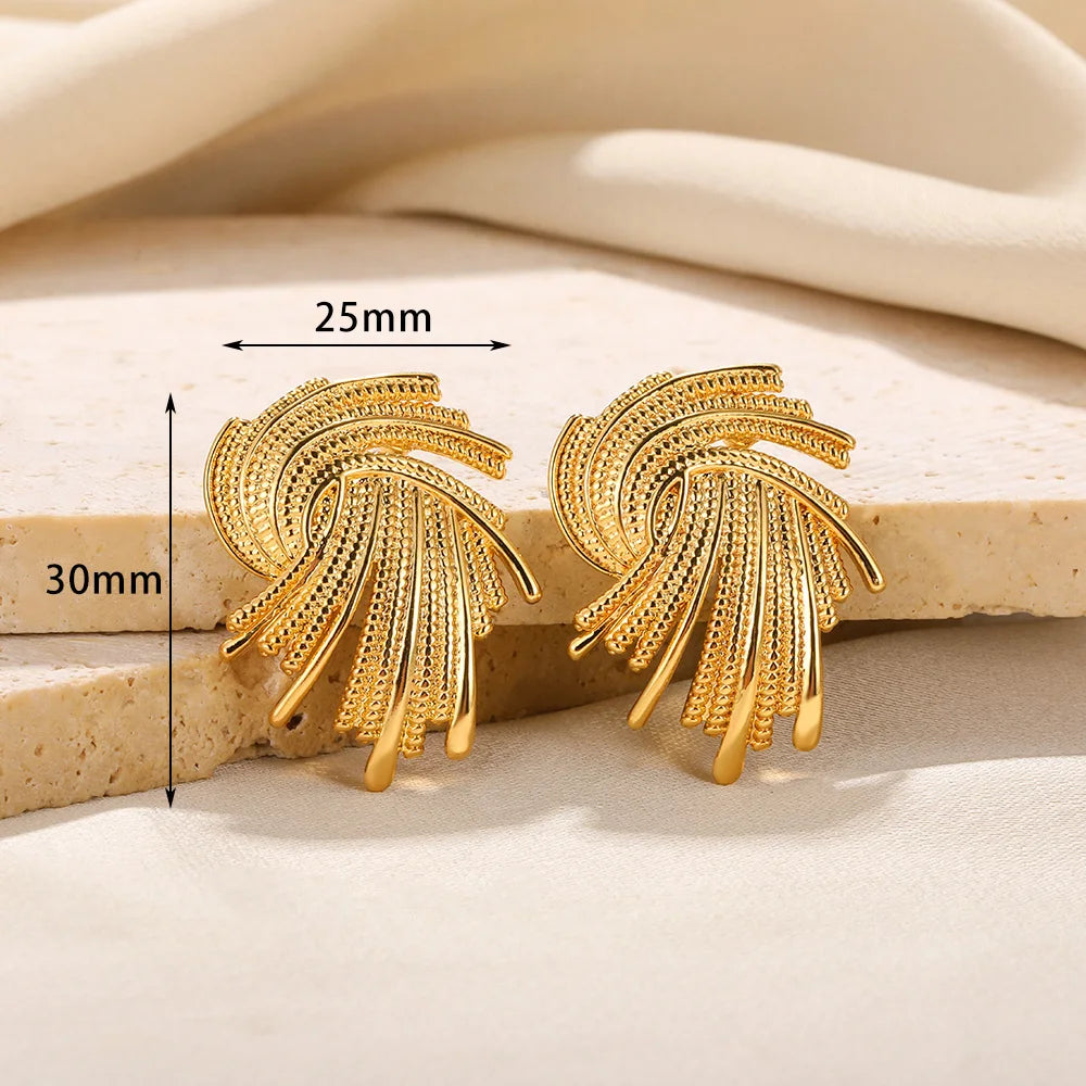 Vintage Stainless Steel Geometric Earrings For Women Personalized Fan-shaped Stud Earrings Party-Dollar Bargains Online Shopping Australia