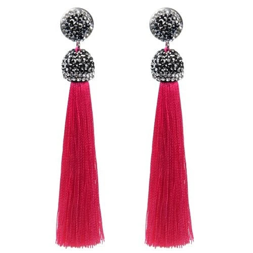 Long Tassel Earrings Handmade Bohemian Unusual Silk Crystal Dangle Drop Hanging Earrings-Dollar Bargains Online Shopping Australia