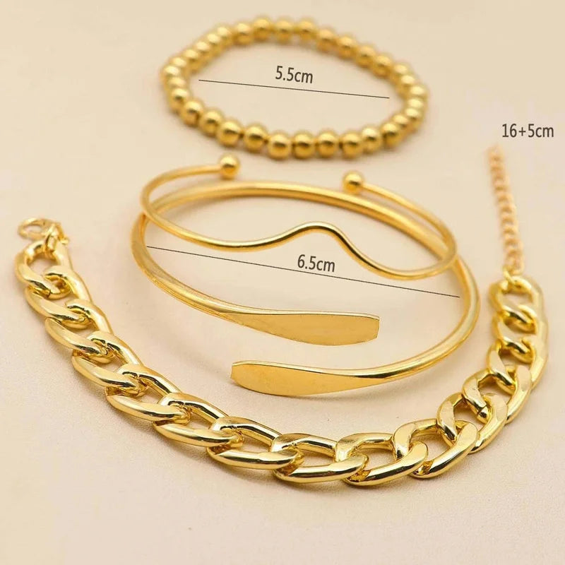 4pcs Punk Curb Cuban Chain Bracelets Set for Women Simple Thick Gold Color Charm Bracelets Fashion Jewelry Accessories New-Dollar Bargains Online Shopping Australia