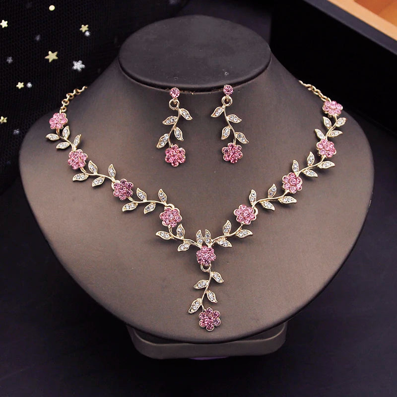 Crystal Tiaras Bridal Jewelry Sets for Women Crown Flower Choker Necklace Sets Wedding Bride Costume Jewelry Set-Dollar Bargains Online Shopping Australia