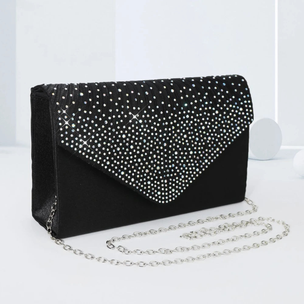 Elegant Rhinestone Evening Bag Ruched Clutch Purse Luxury Flap Handbag-Dollar Bargains Online Shopping Australia