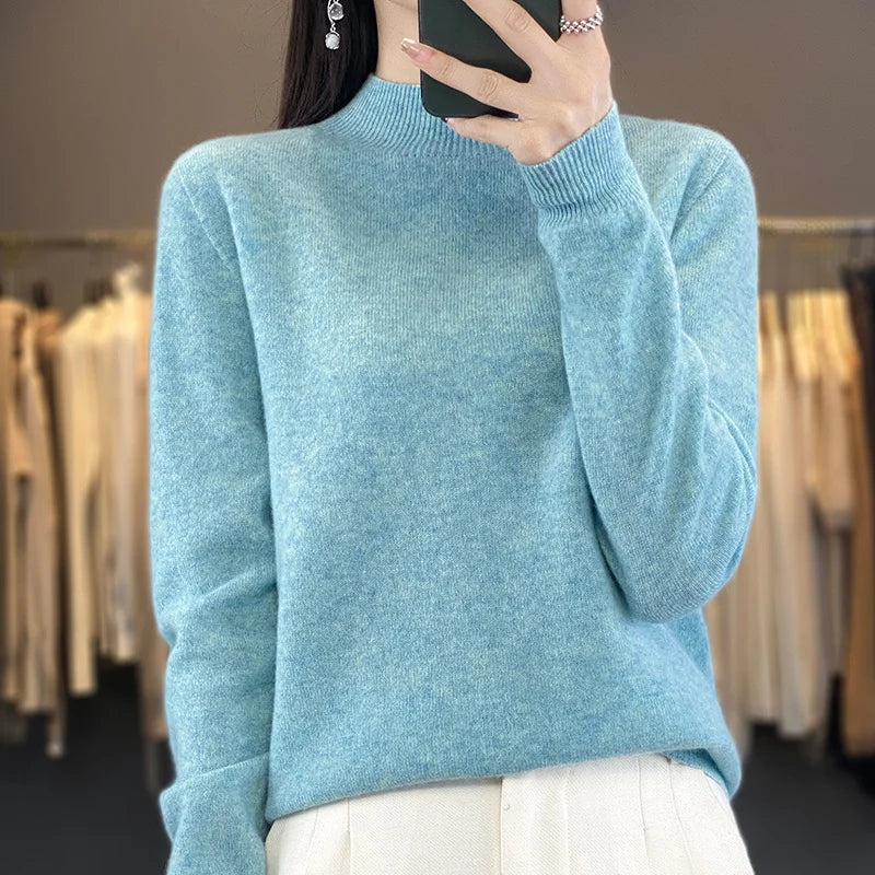 Wool Sweater Women's Loose Half Turtleneck Pullover Spring and Autumn Basic Style Simple Bottoming Top-Dollar Bargains Online Shopping Australia