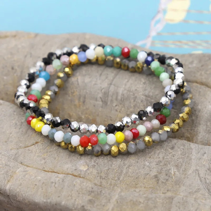 3 Pieces / Pack Women's Bracelets Colorful Crystal Beaded Bracelet Set Wholesale Gifts Korean Jewelry Leisure Vacation Bracelets-Dollar Bargains Online Shopping Australia