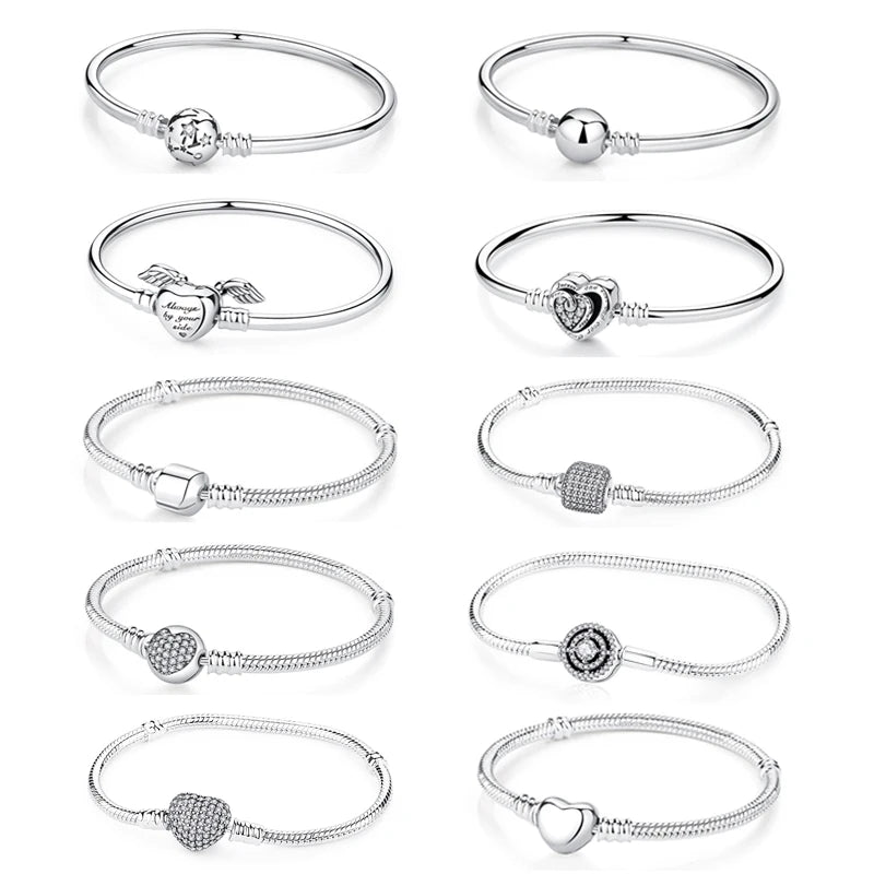 Silver Bracelets Bangles Crystal Ball Love Heart Clasp Beads Charms Moments Bracelet For Women DIY Jewelry-Dollar Bargains Online Shopping Australia