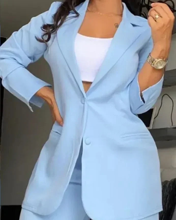 Elegant Autumn Women's Blazer and Pants Two Piece Set Female Outifits Fashion Notched Collar Coat & Pocket Design Trouser Suit-Dollar Bargains Online Shopping Australia