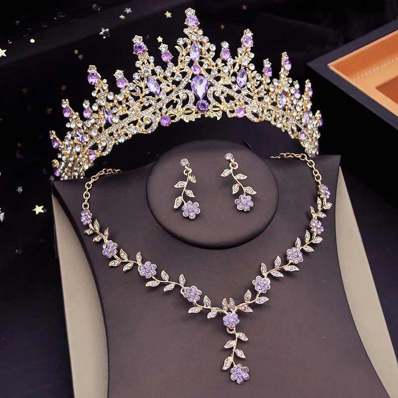 Crystal Tiaras Bridal Jewelry Sets for Women Crown Flower Choker Necklace Sets Wedding Bride Costume Jewelry Set-Dollar Bargains Online Shopping Australia