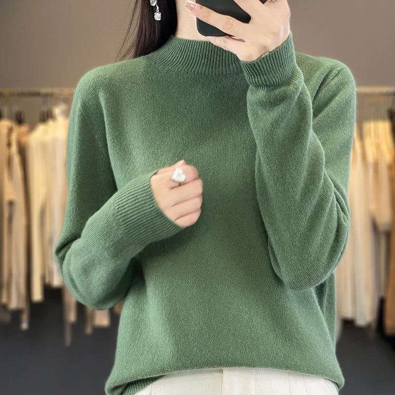 Wool Sweater Women's Loose Half Turtleneck Pullover Spring and Autumn Basic Style Simple Bottoming Top-Dollar Bargains Online Shopping Australia