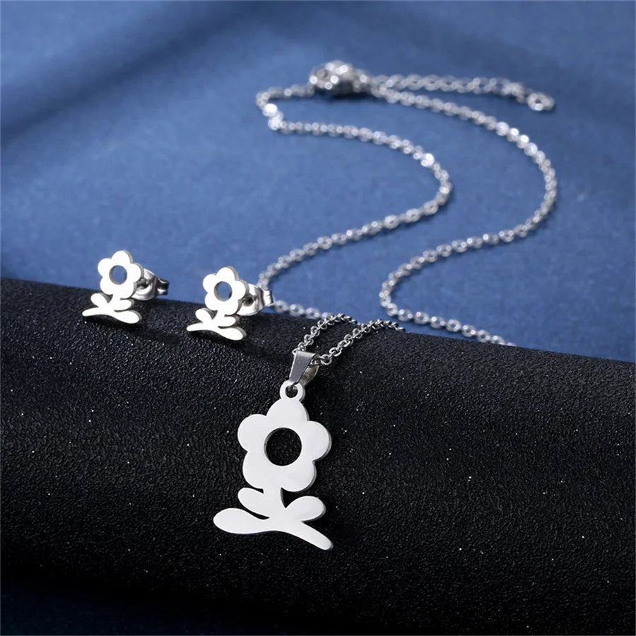 Jewelry Elegant Daisy Flowers Charm Chain Choker Necklaces Earrings Set Pendants For Women-Dollar Bargains Online Shopping Australia