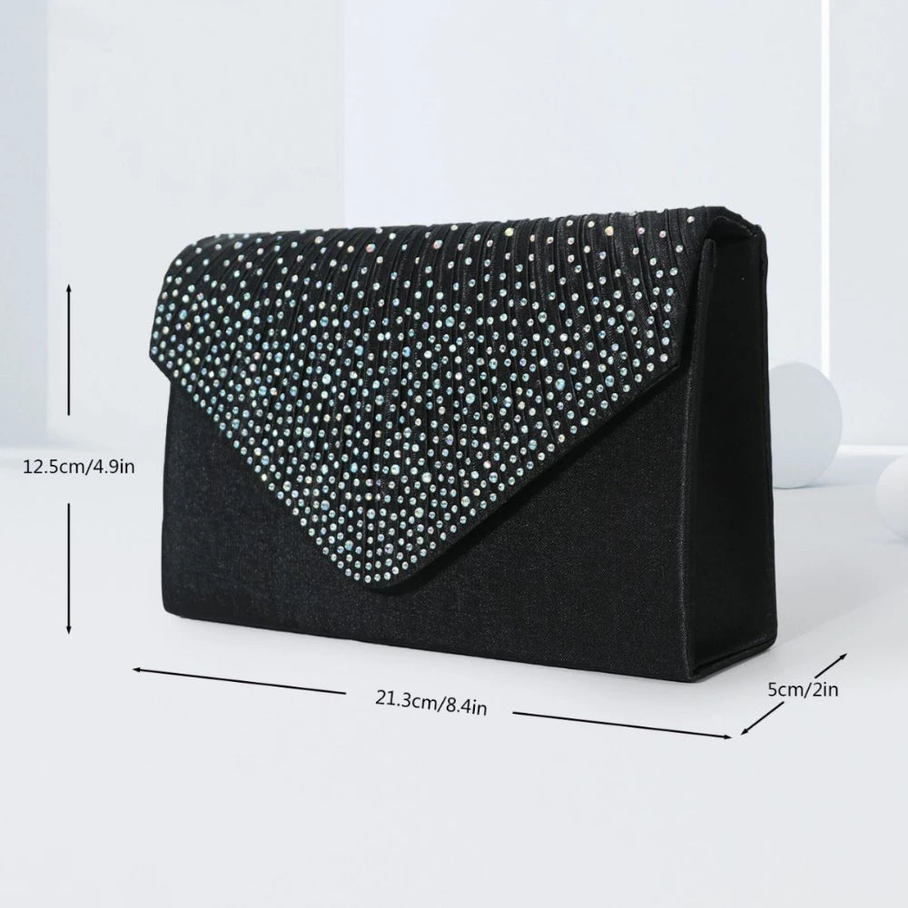 Elegant Rhinestone Evening Bag Ruched Clutch Purse Luxury Flap Handbag-Dollar Bargains Online Shopping Australia