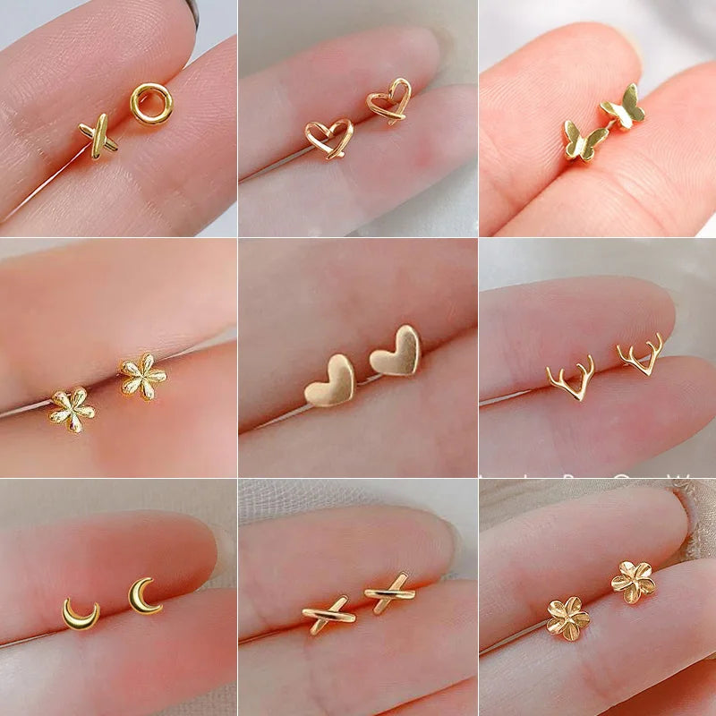 silver-plate Gold Color Mini Small Butterfly Heart Stud Earring For Women Cartilage Helix Tragus Ear Piercing Jewelry Gift-Dollar Bargains Online Shopping Australia