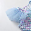 Girls Flare Sleeve Summer Dress Kids Mermaid Print Birthday Party Travel Beach Princess Dresses Girls Mesh Tulle Dress-Dollar Bargains Online Shopping Australia