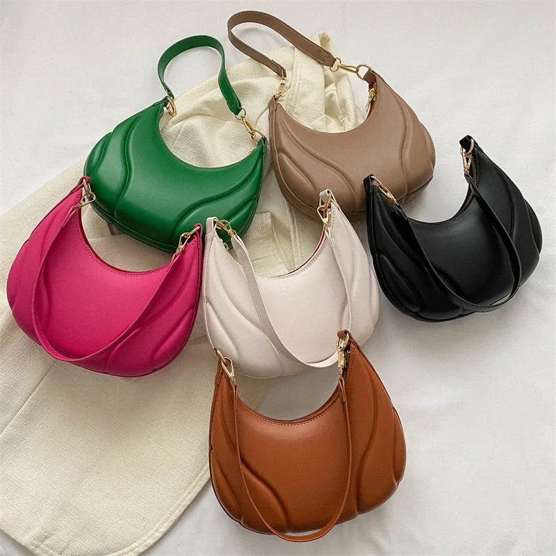 Retro Solid Color Shoulder Bag PU Leather Handbags for Women Simple Ladies Underarm Bag Designer Hobos Saddle Crescent Chic Bag-Dollar Bargains Online Shopping Australia