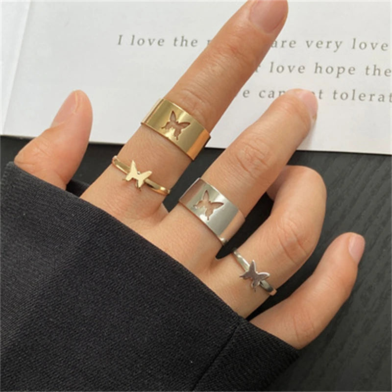 Silver Color Butterfly Rings For Women Men Lover Couple Ring Set Friendship Engagement Wedding Band Open Ring-Dollar Bargains Online Shopping Australia