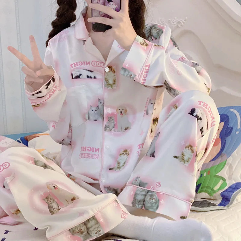 Cartoon Pink Series Cartoon Cat Pajamas Cute Pjs Short Sleeved Shorts Pyjamas Comfortable Home Clothes Girl Sleepwear-Dollar Bargains Online Shopping Australia