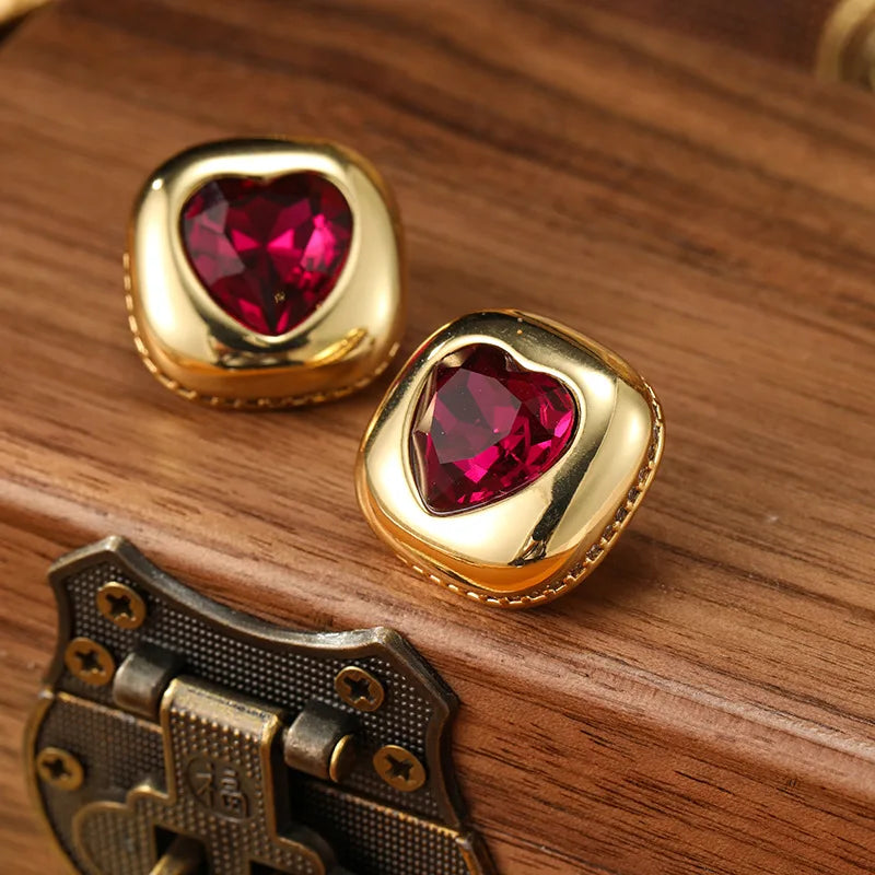 Vintage Earrings Vintage Geometric Red Heart Shaped Earrings Elegant And Fashionable Women's Light Luxury New Year Earrings-Dollar Bargains Online Shopping Australia