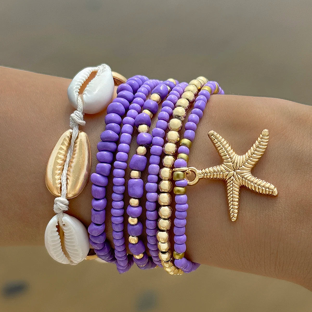 Bohemia Shell Starfish Bracelet Set Women Sand Beach Multilayer Bracelet Jewelry Party 7pcs/set-Dollar Bargains Online Shopping Australia