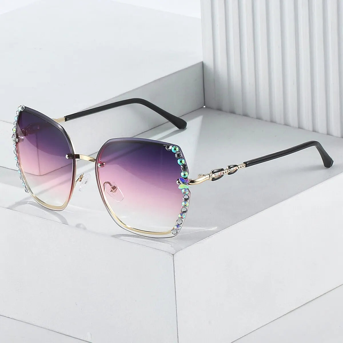 Rhinestone Decor Rimless Fashion Sunglasses For Women Men Casual Gradient Glasses-Dollar Bargains Online Shopping Australia