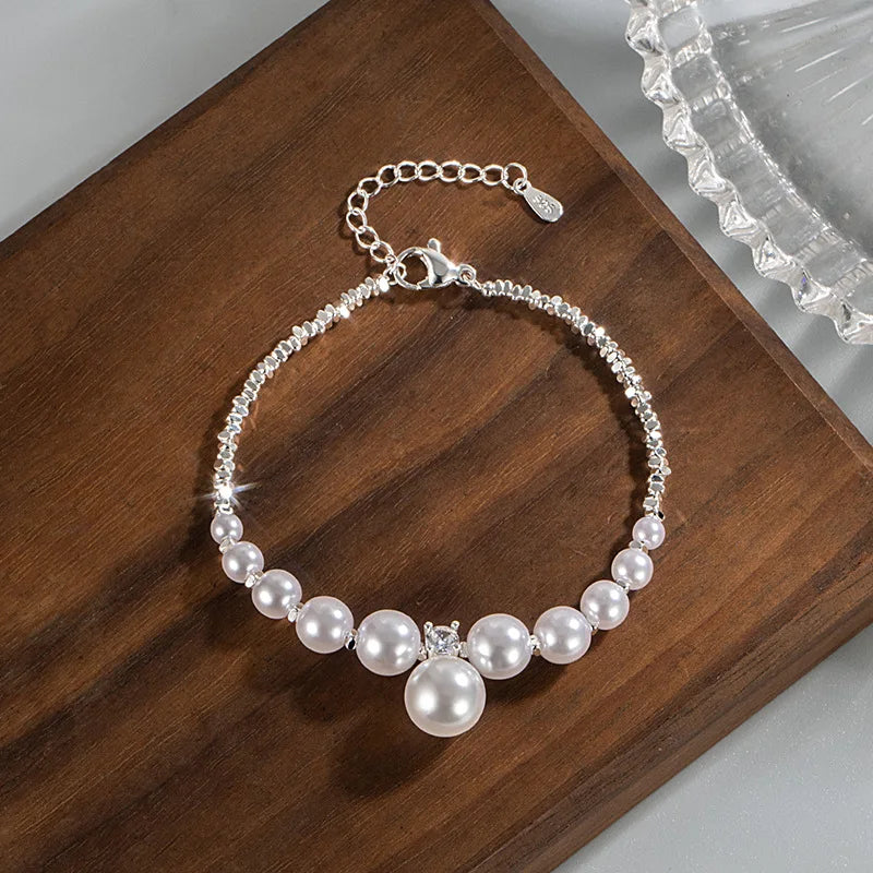 Silver Geometric Bead Pearl Punk Irregular Asymmetric Adjustable Bracelet For Woman Girl Fashion Jewelry-Dollar Bargains Online Shopping Australia