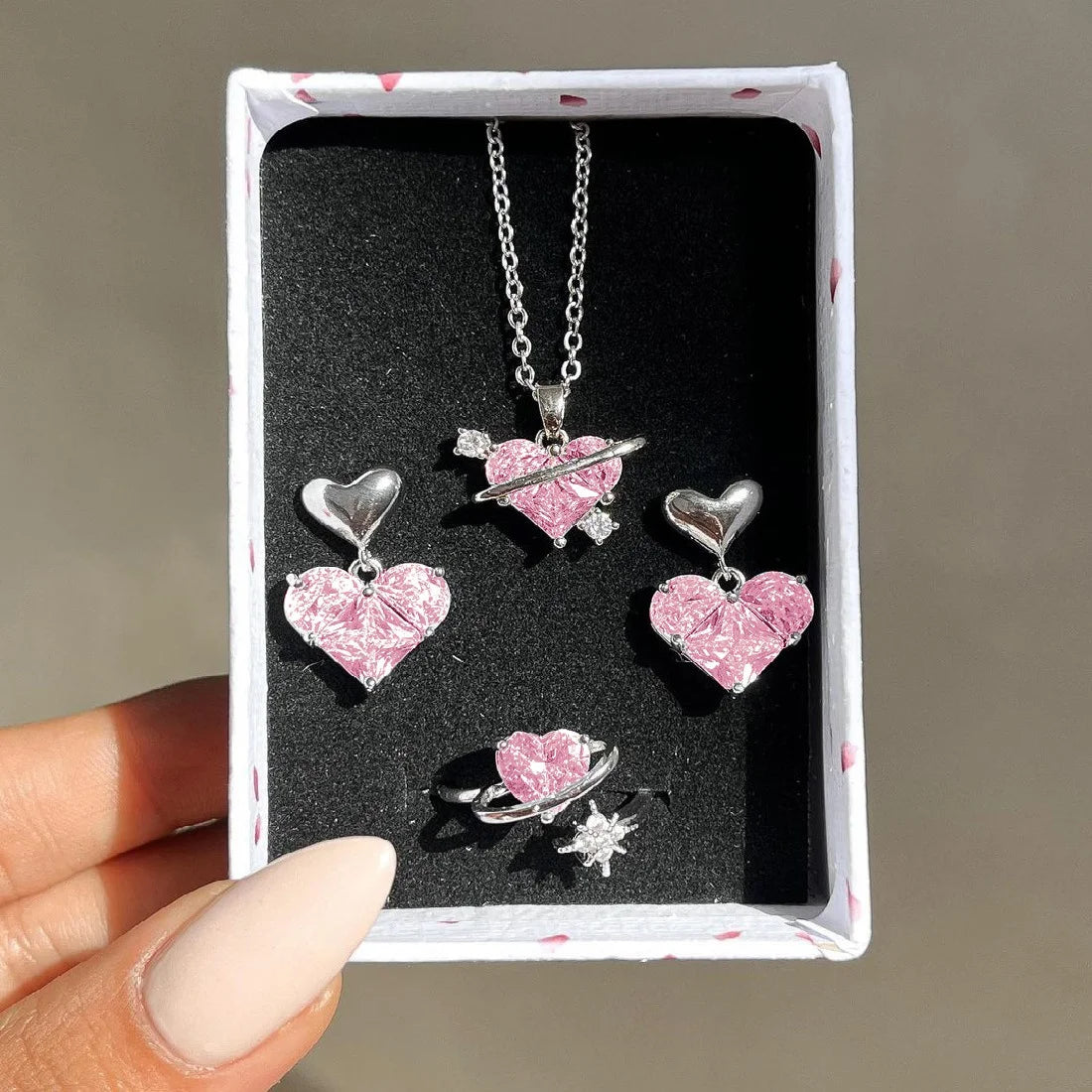 Crystal Angel Wings Heart Pendant Necklaces Set Ladies Girl Simple Y2K Pink White Zircon Love Elegant Necklace Women Jewelry Set-Dollar Bargains Online Shopping Australia