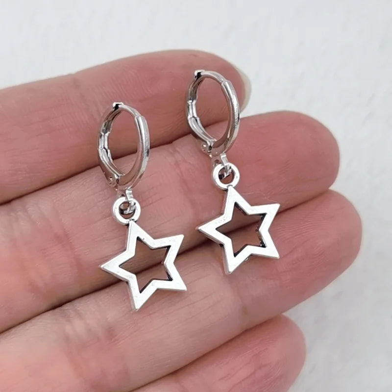 Silver Color Plated Hollow Star Hoop Earring For Women Fashion Vintage Accessories Aesthetic Jewelry Gift-Dollar Bargains Online Shopping Australia