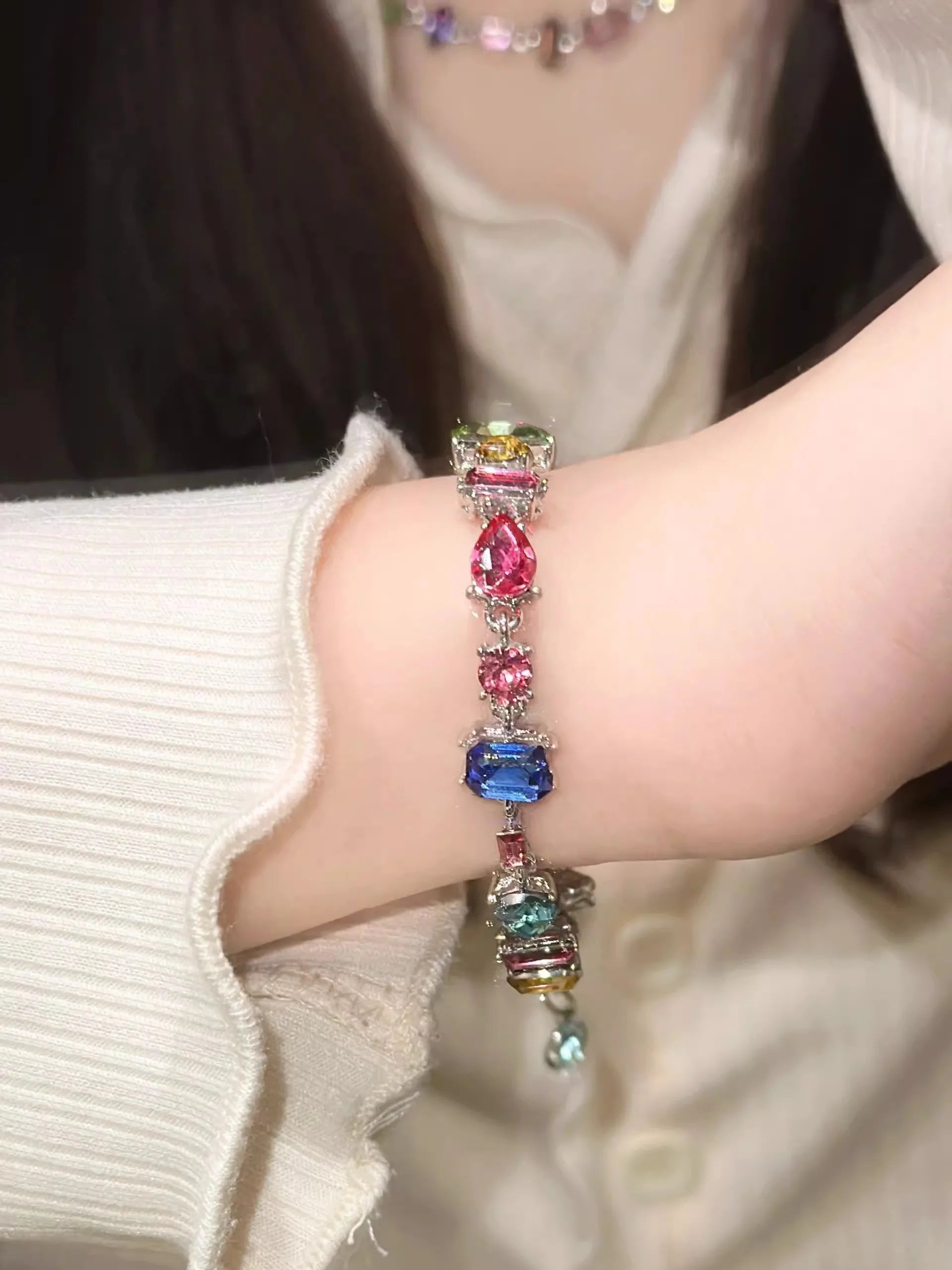 Square Candy Color Bling Crystal Bracelets for Women Luxury Design Rainbow Zircon Stone Bracelet Jewelry Sets-Dollar Bargains Online Shopping Australia