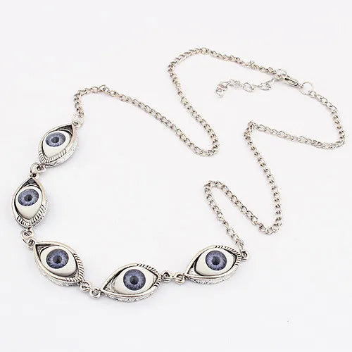 Punk Evil Eye Necklaces Blue Eyeball Connect Exaggeration Multiple Dense Evil Eyes Necklace-Dollar Bargains Online Shopping Australia