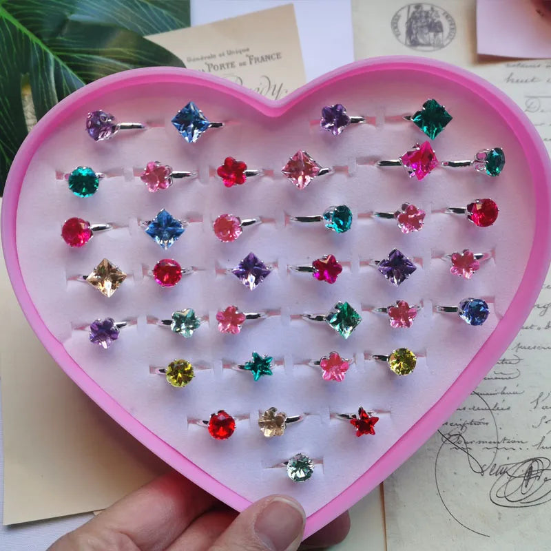 Adjustable Kids Crystal Rings Jewelry Heart Star Square Open Finger Ring For Children Girl Party Gift-Dollar Bargains Online Shopping Australia