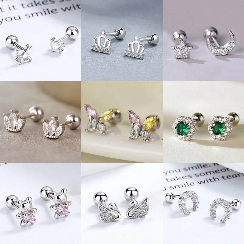 Silver Color Hypoallergenic Zircon Cartilage Studs Earring 925 Silver Needles Earrings for Women Helix Conch Tragus Piercing-Dollar Bargains Online Shopping Australia