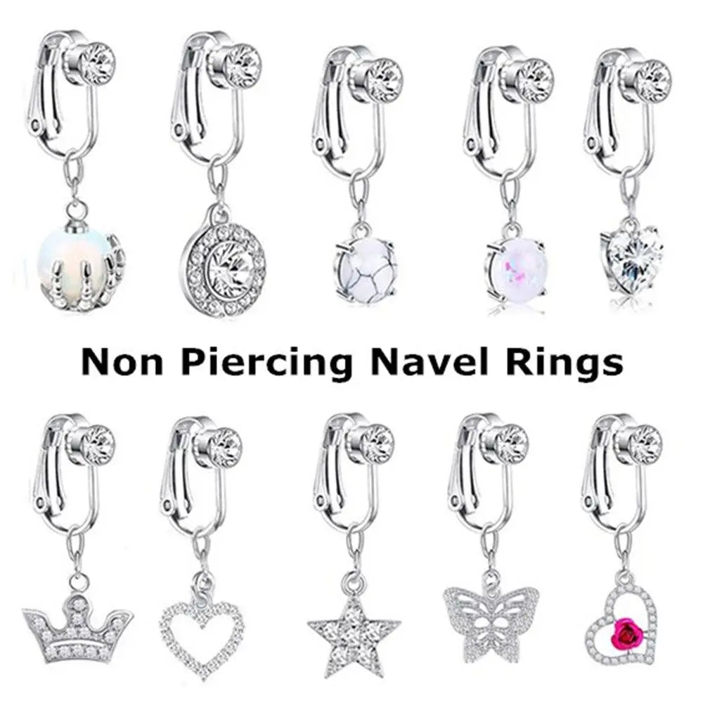 Faux Fake Belly Ring Fake Belly Piercing Non Piercing Umbilical Navel Belly Ring Button Cartilage Clip on Earrings Body Jewelry-Dollar Bargains Online Shopping Australia