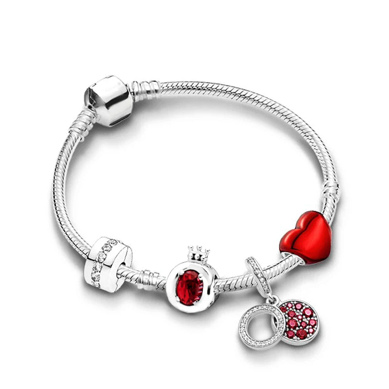 Buipoey Silver Plated Heart Key Pendant Charm Bracelets For Women Original Girls Princess Crown Beaded Bracelet Wife Jewelry-Dollar Bargains Online Shopping Australia