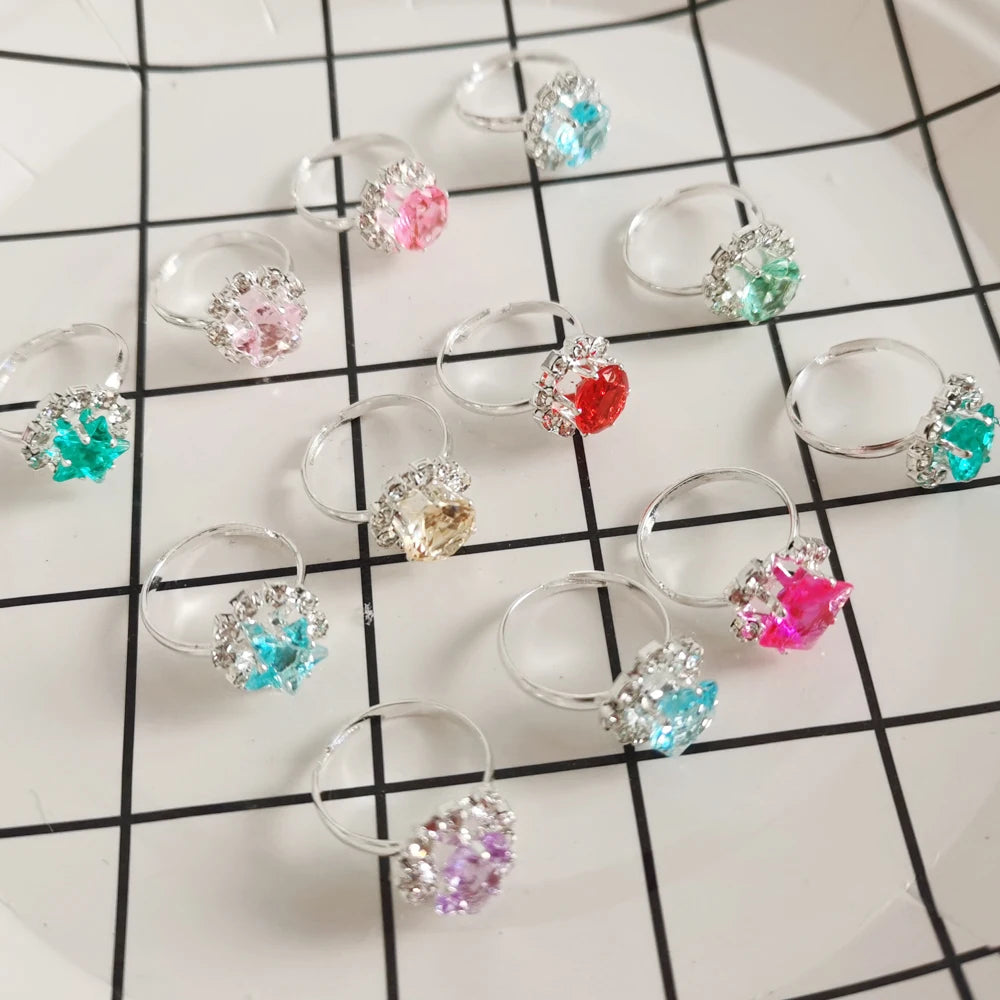 Adjustable Kids Crystal Rings Jewelry Heart Star Square Open Finger Ring For Children Girl Party Gift-Dollar Bargains Online Shopping Australia