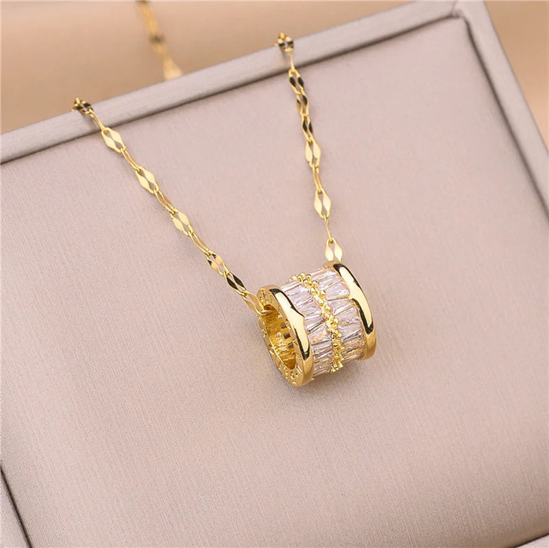 Zircon Crystal Pendant Clavicle Chain Necklace For Women Stainless Steel Jewelry Female Wedding Party Accessorie-Dollar Bargains Online Shopping Australia