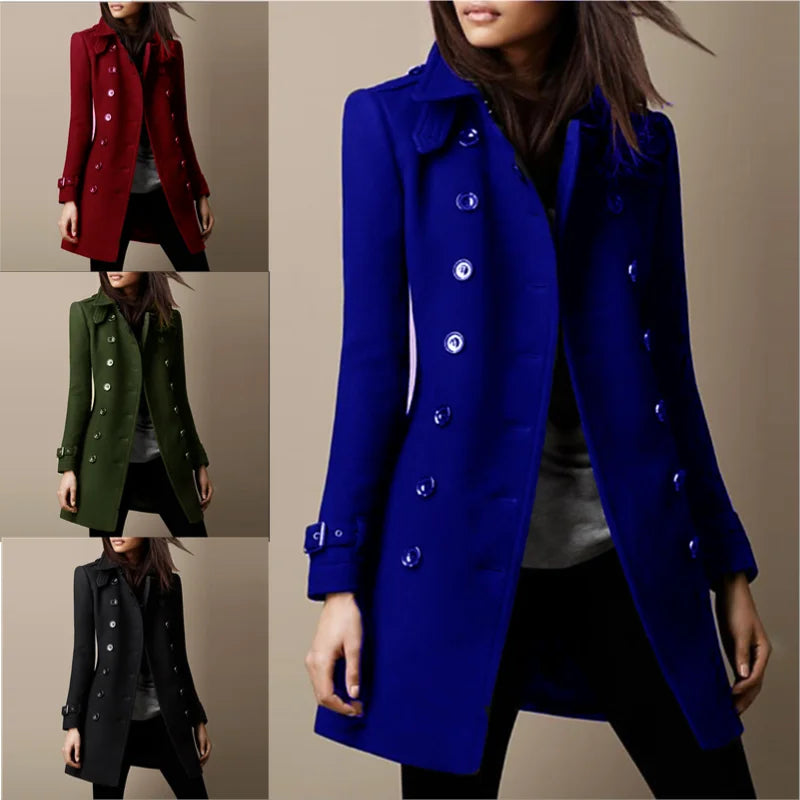 Streetwear Women Jackets Double-breasted Ladies Loose Wool Overcoat Elegant Lapel Solid Pocketed Coats-Dollar Bargains Online Shopping Australia