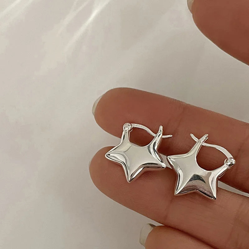 Silver Color Plated Hollow Star Hoop Earring For Women Fashion Vintage Accessories Aesthetic Jewelry Gift-Dollar Bargains Online Shopping Australia