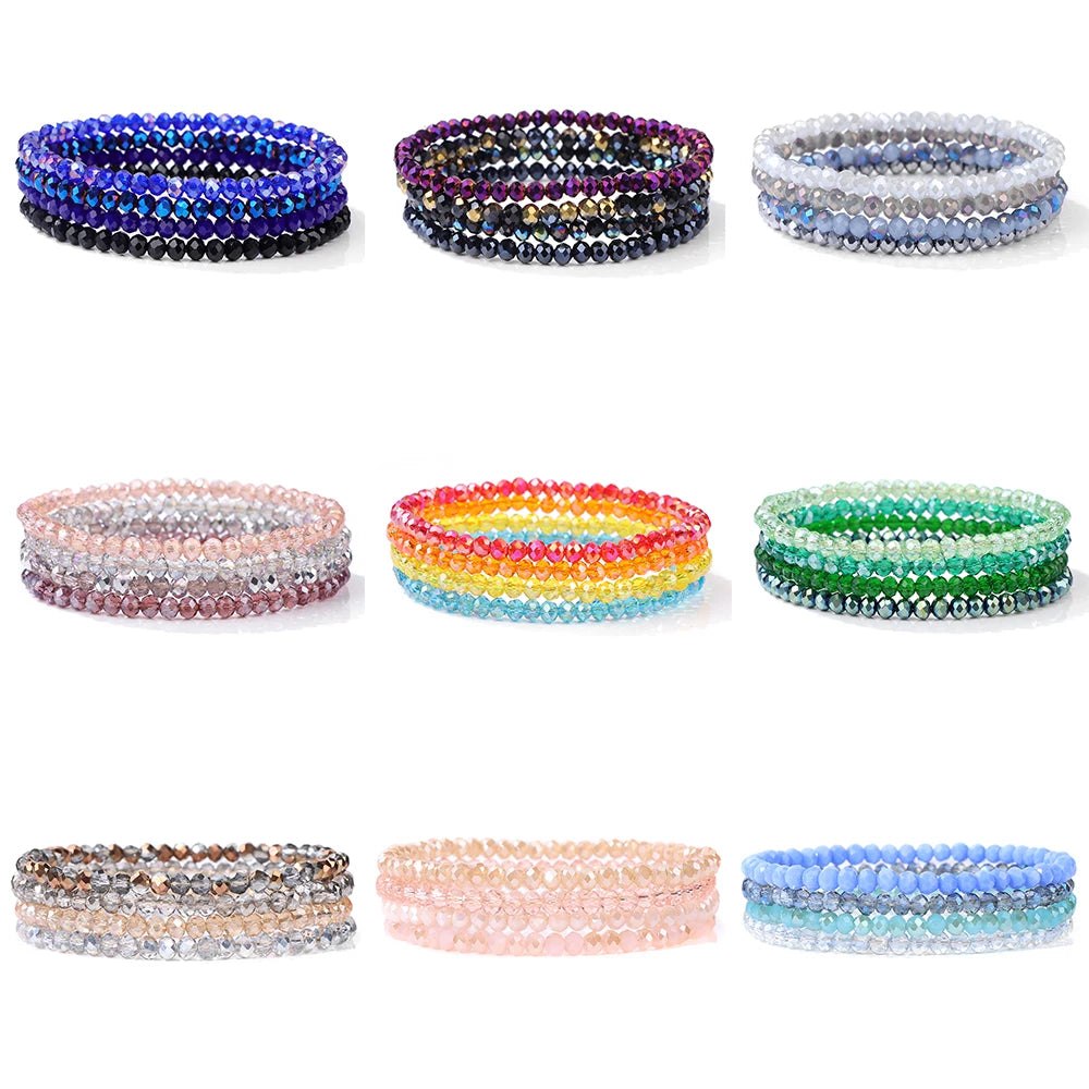 4Pcs/set Shinning Crystal Beads Elastic Bracelet Bohemian Faceted Colorful Crystal Glass Beaded Bracelet Bangles Set For Women-Dollar Bargains Online Shopping Australia