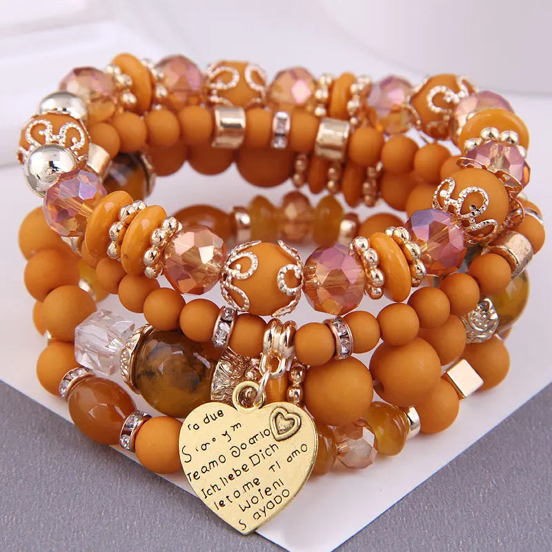 Bohemian Pink Crystal Beads Heart Charm Bracelets Women Girls Ethnic Tree Of Life Charm Wrap Bracelet-Dollar Bargains Online Shopping Australia