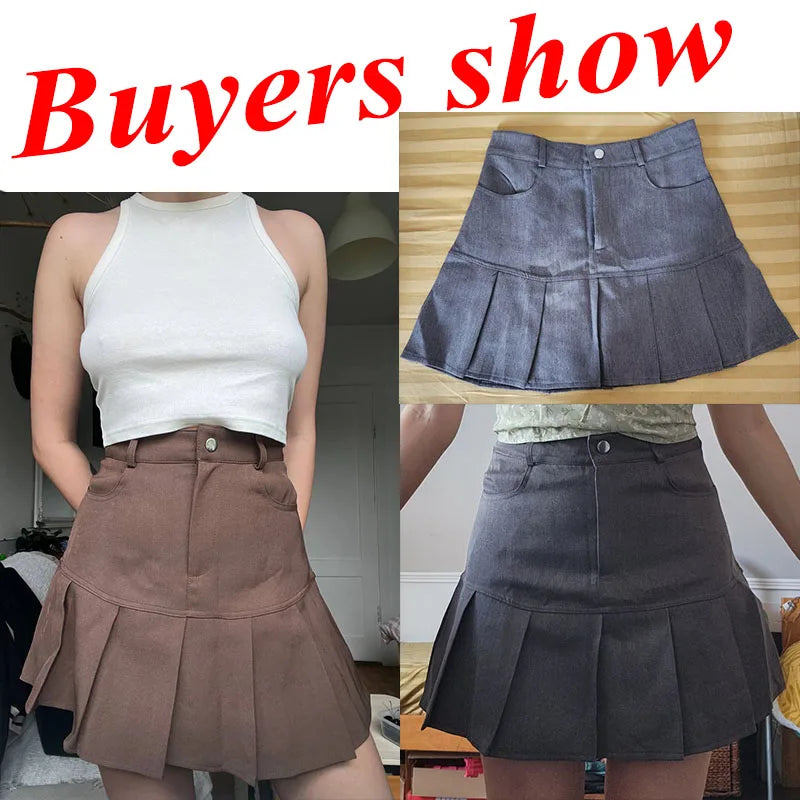 Y2K Vintage High Waist Pleated Skirt Women College Style Uniforms Safety Pants Mini Skirts Woman Korean Street Slim A-Line Skirt-Dollar Bargains Online Shopping Australia