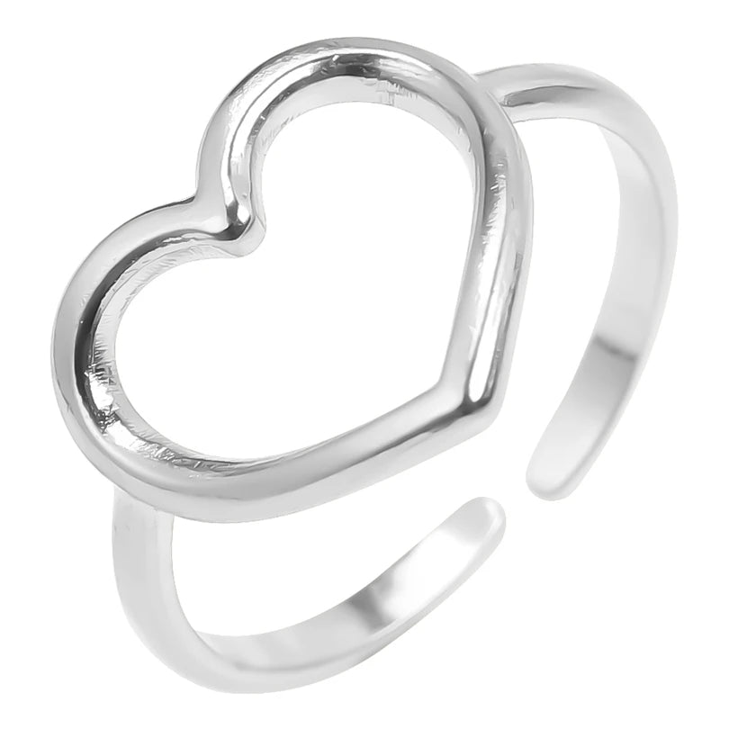 Elegant Girl Jewelry Love Stainless Steel Heart Rings For Women Accessories Finger Ring Adjustable-Dollar Bargains Online Shopping Australia