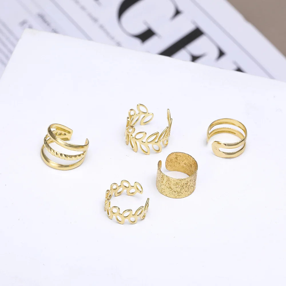 5Pcs/Lot New Vintage Gold Color Leaves Ear Cuff Non-Piercing Fake Cartilage Clip Earrings For Women Men-Dollar Bargains Online Shopping Australia